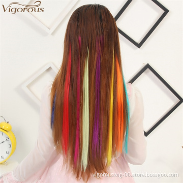 Vigorous Ombre Colored Clip in Hair Extensions 22 Inch Heat Resistant Synthetic Straight HairPieces For Women Muti-color Hair